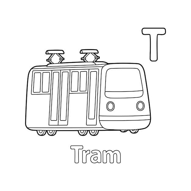 Tram Alphabet ABC Coloring Page T