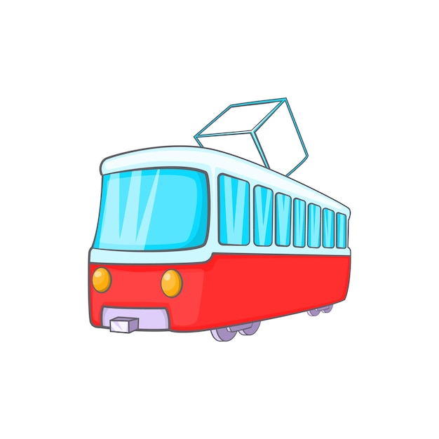 Tram icon in cartoon style on a white background