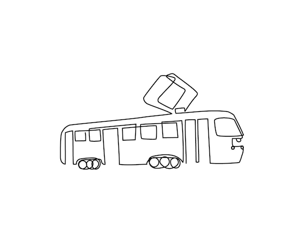 Tramway continuous line drawing. One line art of tram, streetcar. Hand drawn vector illustration.