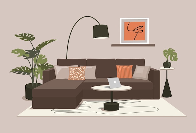 Trandy scandinavian modern home design Livingroom interior vector illustration