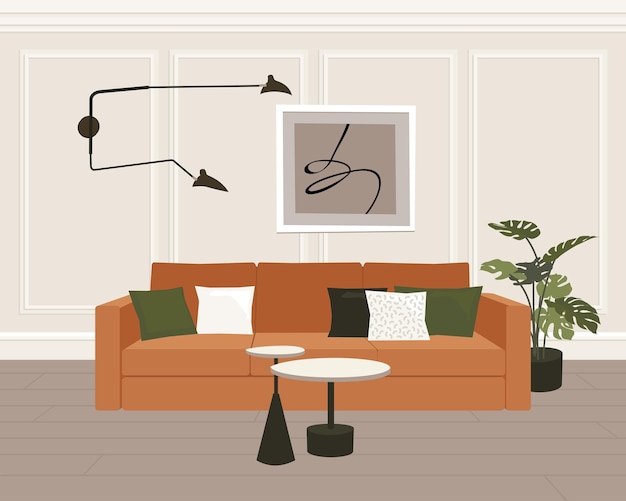 Trandy scandinavian modern home design Livingroom interior vector illustration