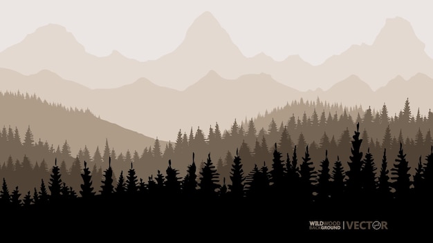 Tranquil backdrop, pine forests, mountains in the background. Beige tones.