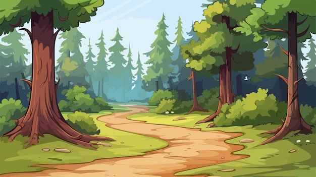 Vector tranquil forest path illustration serene nature scene with dirt path