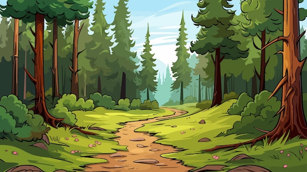 Vector tranquil forest path illustration serene nature scene with dirt path