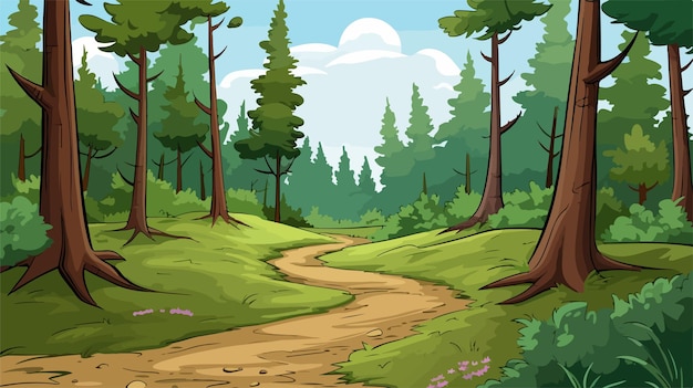 Vector tranquil forest path illustration serene nature scene with dirt path