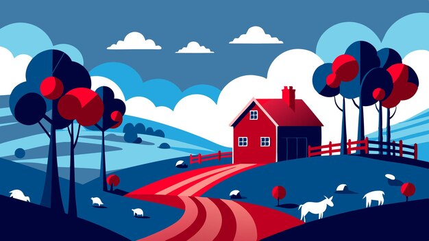 Vector tranquil scenery with a picturesque house situated on top