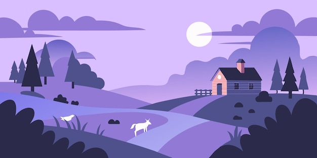 Vector tranquil scenery with a picturesque house situated on top