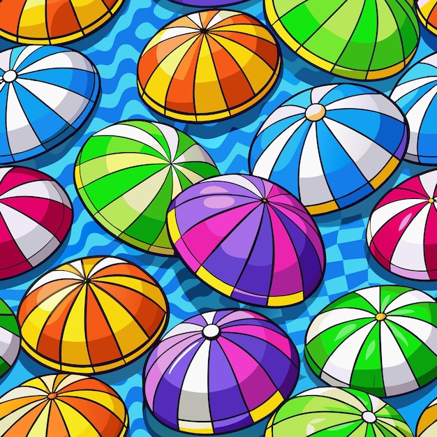 Vector tranquil seamless beach landscape with vibrant umbrellas adorning the sandy shore