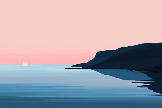 Vector tranquil seascape at dawn dusk