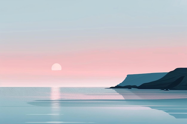 Vector tranquil seascape at dawn dusk