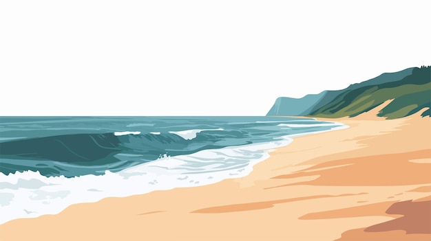 Vector tranquil secluded beach landscape with gentle waves and clear sky