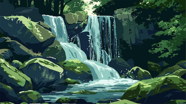 Tranquil Waterfall Cascading Down MossCovered Rocks