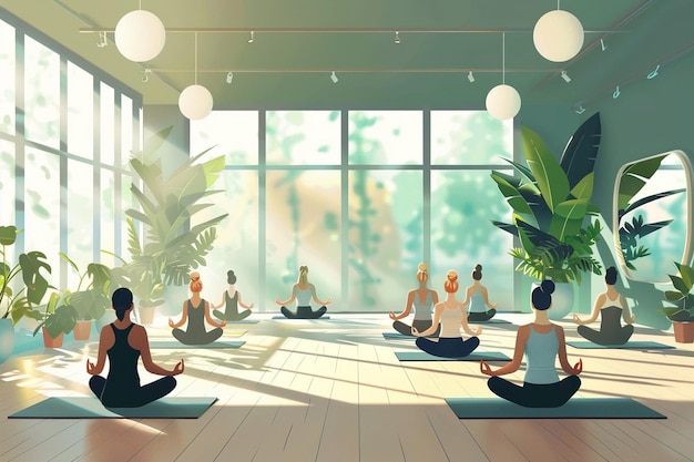 Vector tranquil yoga studio morning session