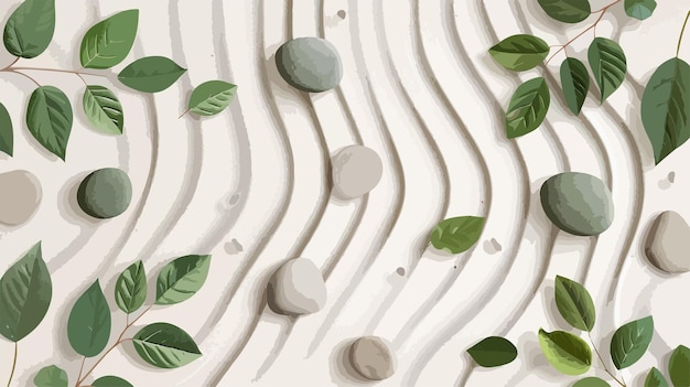 Vector tranquil zen garden with stones green leaves and white sand