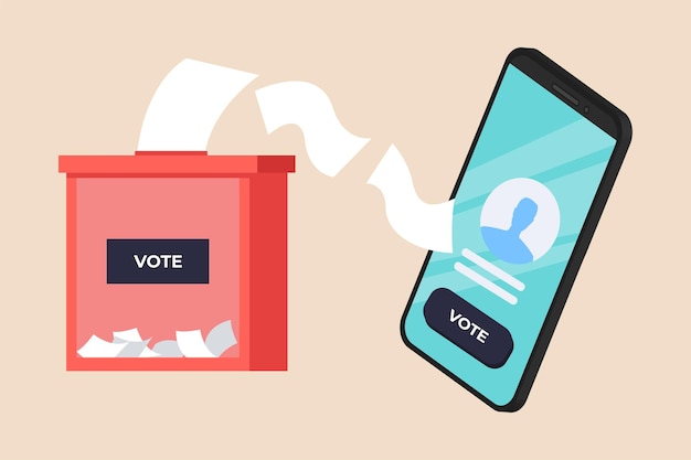 Transfer voting data to smartphone Voting concept Colored flat graphic vector illustration