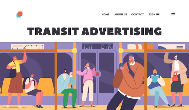 Transit Advertising Landing Page Template Passengers in Subway Metro Underground Urban Public Transport