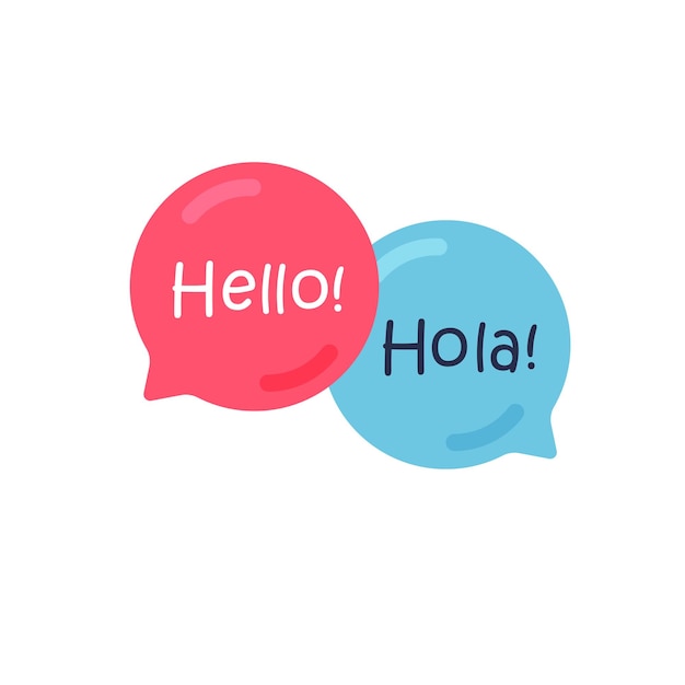 Translator app icon. Chat bubbles with english and spanish. Vector illustration isolated on white.