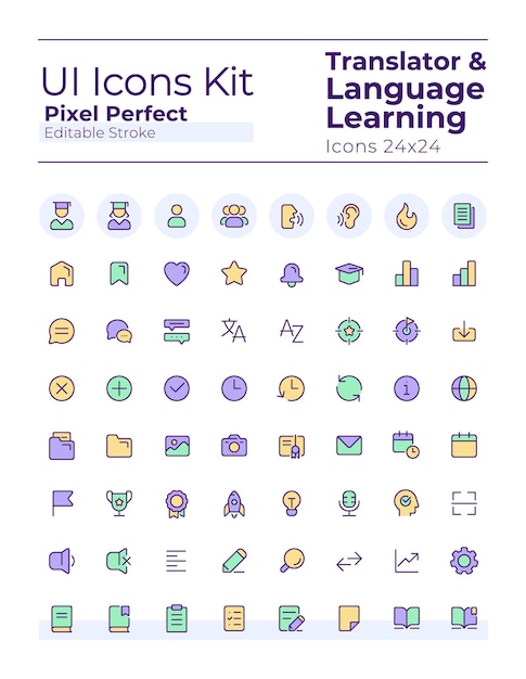 Translator pixel perfect RGB color ui icons set