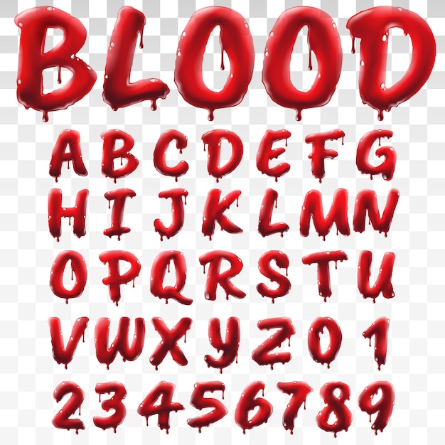 Translucent bloody alphabet isolated on transparent background