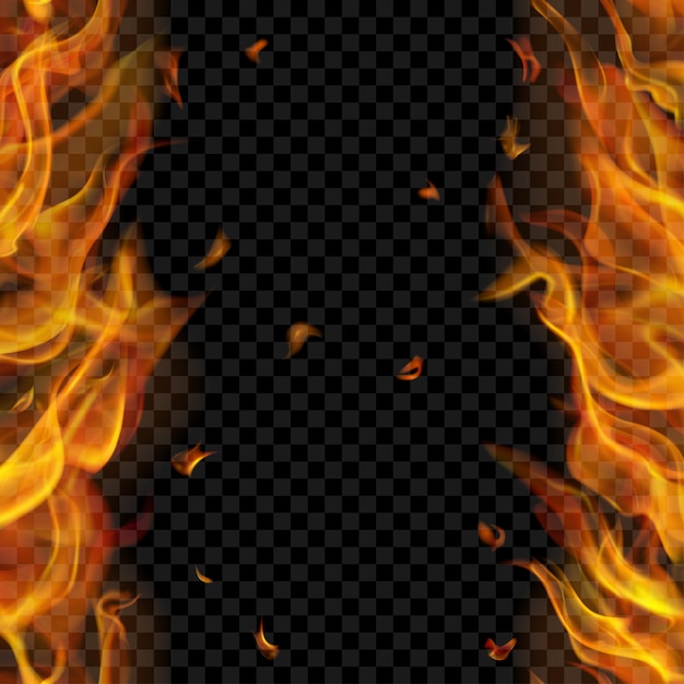 Translucent fire flame with vertical seamless repeat on two sides, left and right, on transparent background.