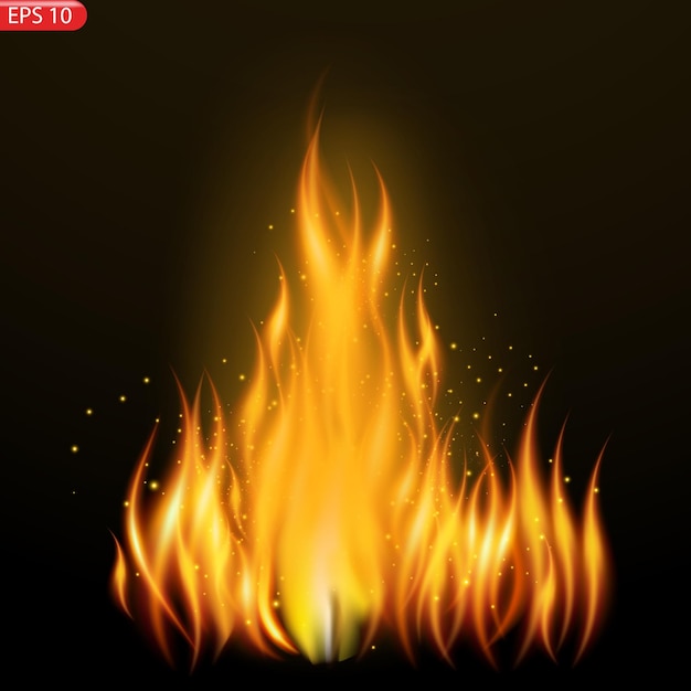 Translucent fire flames and sparks with horizontal repetition on transparent background For used on