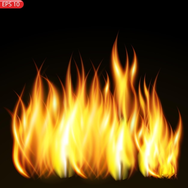 Translucent fire flames and sparks with horizontal repetition on transparent background For used on