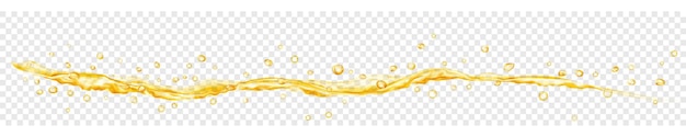 Translucent water jet with drops in yellow colors, isolated on transparent background. Transparency only in vector file