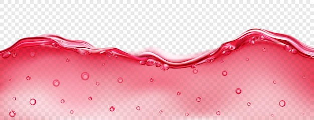 Translucent wave of sea water in red color with air bubbles on the surface and in the depth isolated on transparent background