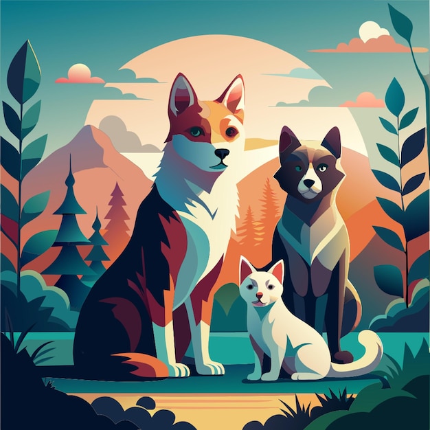 Vector a transparant background cats and dogs in flat style isolated vector vector illustration flat 2