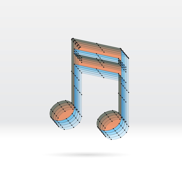 Transparent 3D music note with dotted wire scheme