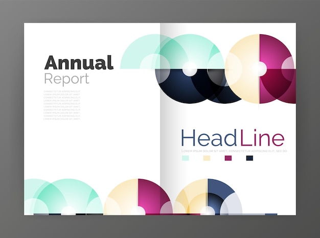 Transparent circle composition on business annual report flyer