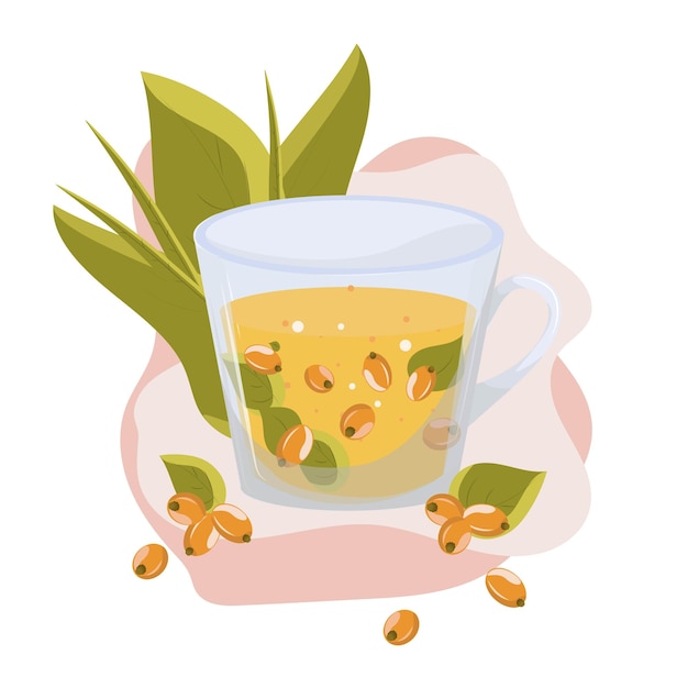 transparent cup of tea with sea buckthorn