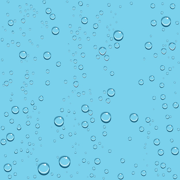 Transparent drop of water on blue seamless background