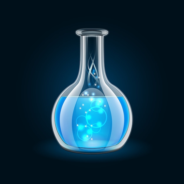 Transparent flask with magic blue liquid