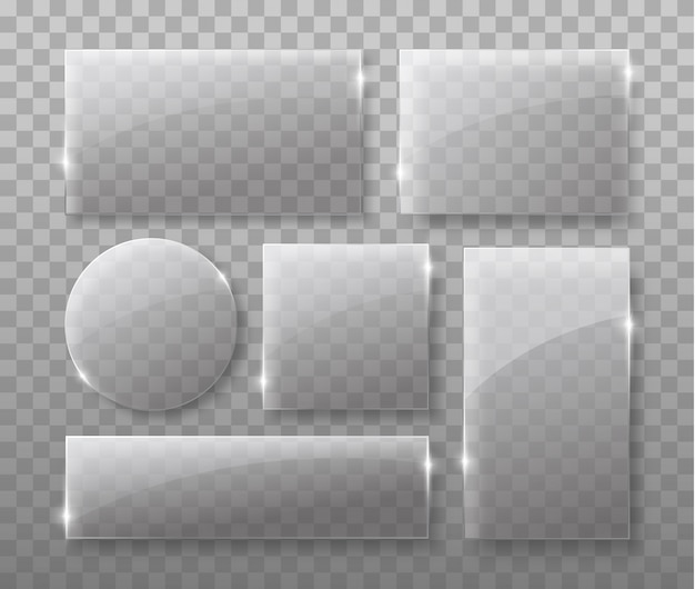 Transparent glass plates isolated on transparent background with realistic shadows.