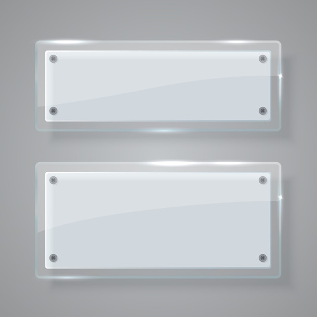 Vector transparent glass rectangle banners.