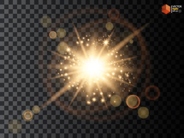 Vector transparent glow light effect star burst with sparkles gold glitter