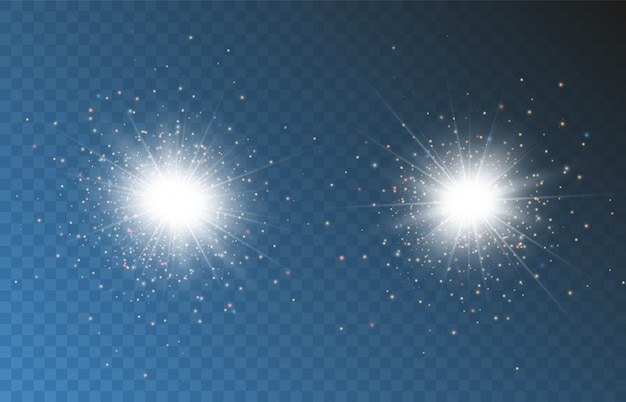 Transparent glow light effect with bright rays. The star exploded with sparkles and highlights.