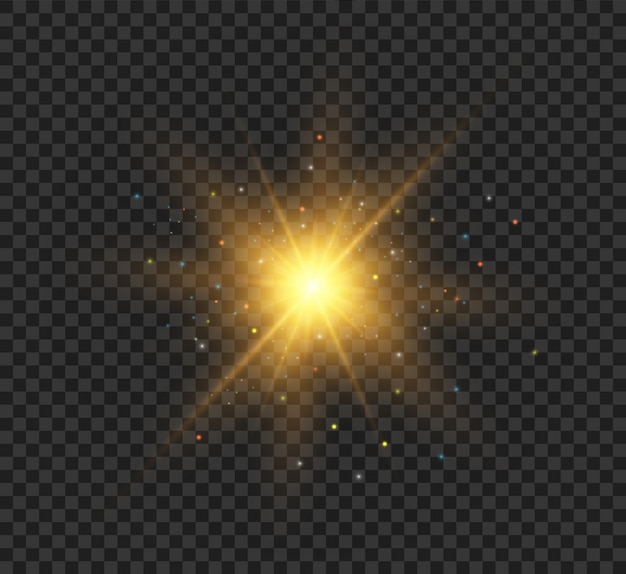 Transparent glow light effect with bright rays. The star exploded with sparkles and highlights.