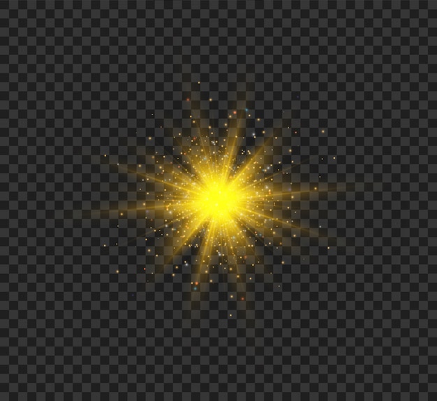 Transparent glow light effect with bright rays. The star exploded with sparkles and highlights.