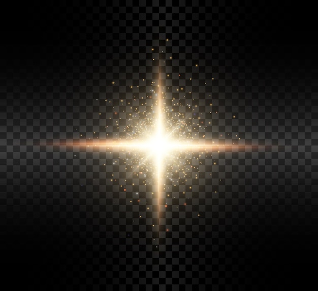 Transparent glow light effect with bright rays. The star exploded with sparkles and highlights.