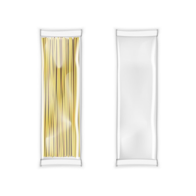 Vector transparent plastic bag white package for pasta