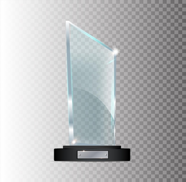 Transparent realistic empty vector acrylic glass trophy award on a gray background eps