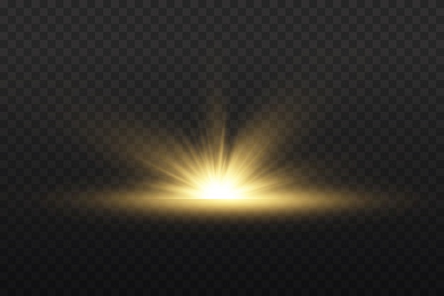 Transparent shining sun, bright flash. Yellow glowing light explodes on a transparent background. To center a bright flash. Sparkling magical dust particles. Bright Star.  sparkles.