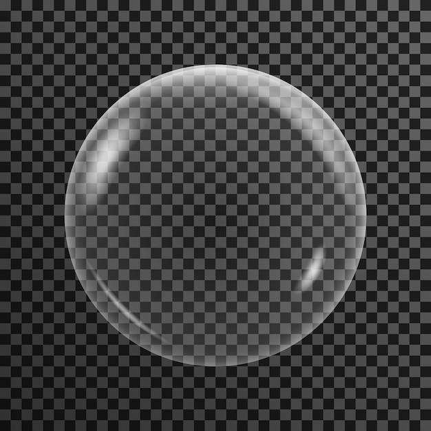 Transparent soap bubble on a dark background. Vector Illustration.