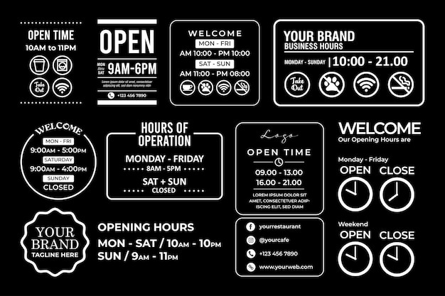 Vector transparent store opening time hours window door sticker retail cafe or restaurant