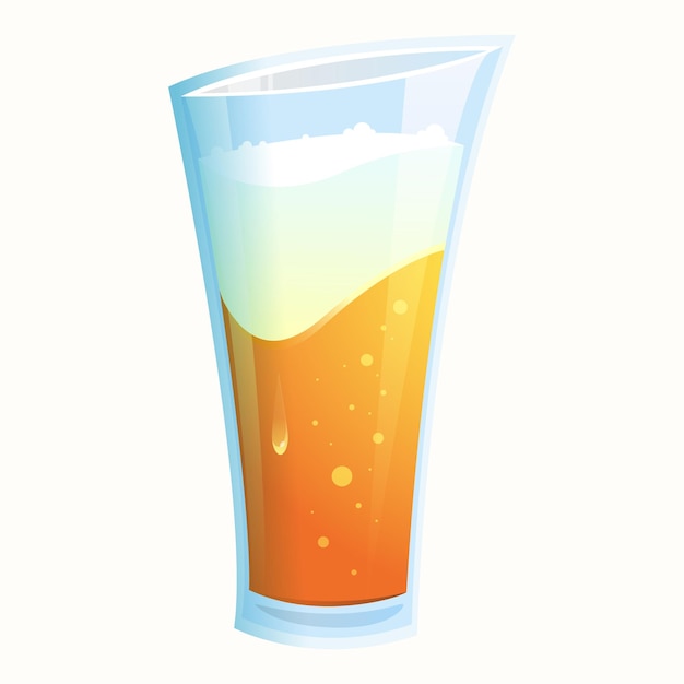 A transparent tall glass with a foamy drink Vector of beer in a glass on a white background