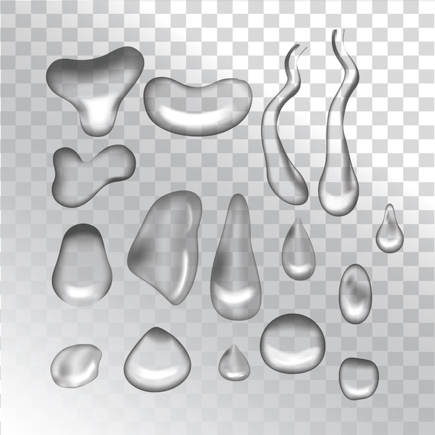 Transparent water drops are suitable for depicting raindrops, dew, fresh drinks