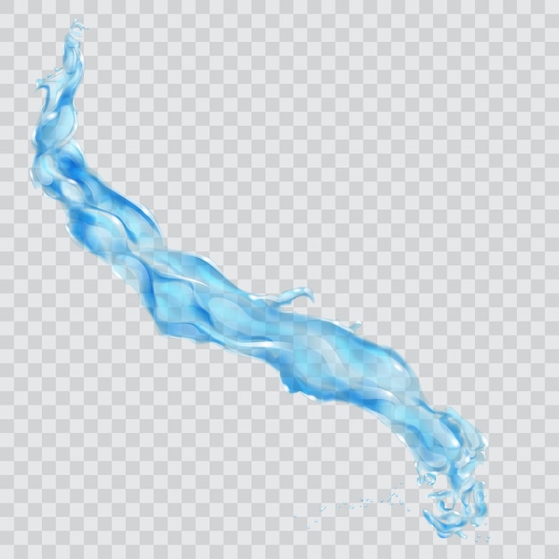 Transparent water jet or splash with water drops in light blue colors on transparent