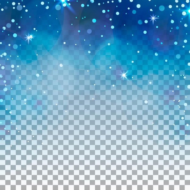 Transparent winter background Blue ligth and snowflakes